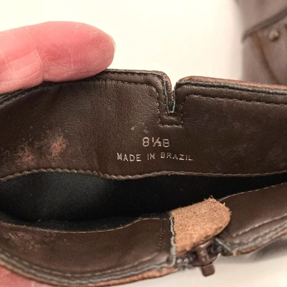 Talbots‎ Ankle Boots Brown Leather Side Zip Womens 8.5 B Brazil Buckle Strap